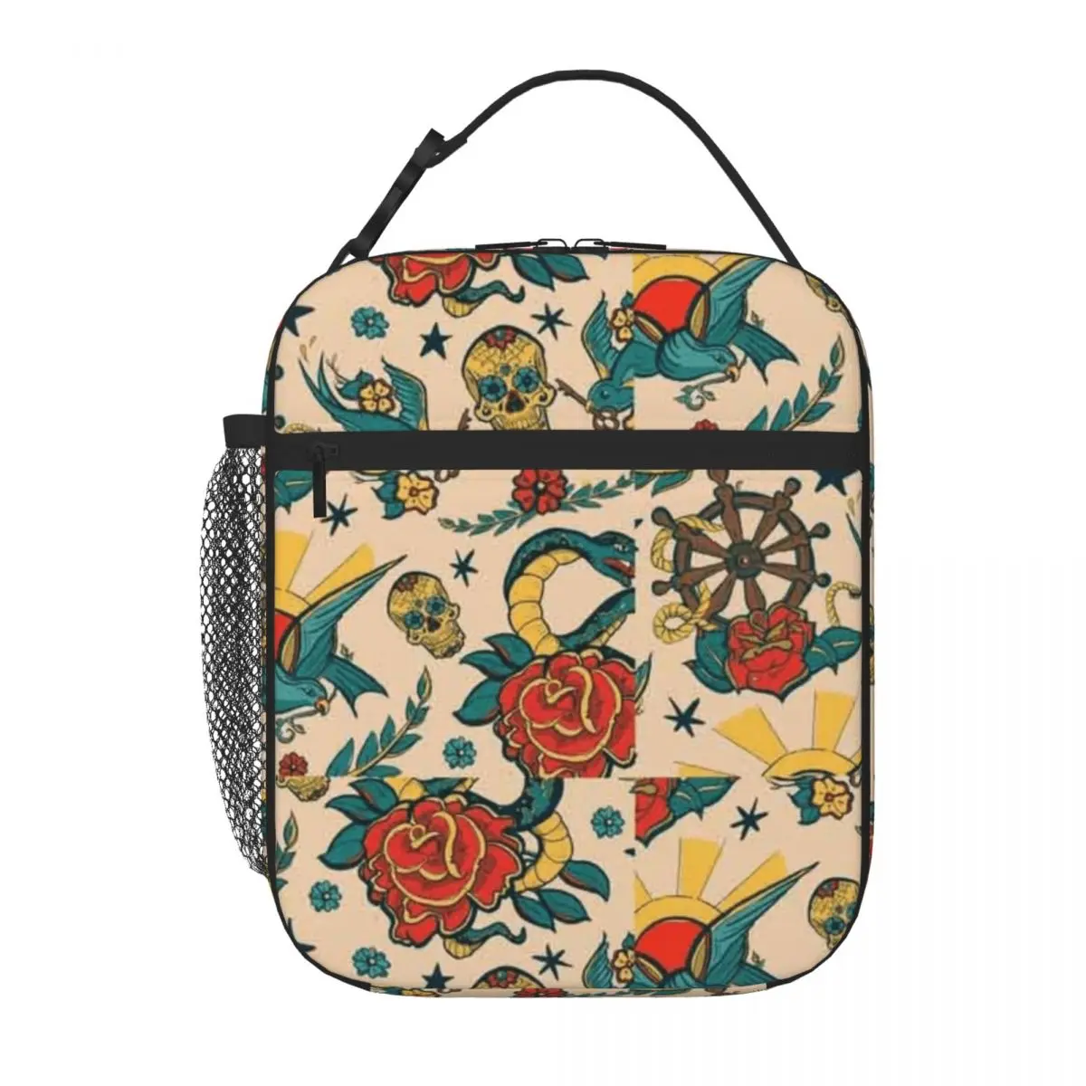 Bestselling Punk Tattoo Pattern Design And Illustration Handheld Camping Lunch Bag Newborn Food Storage Nylon Lunch Bag