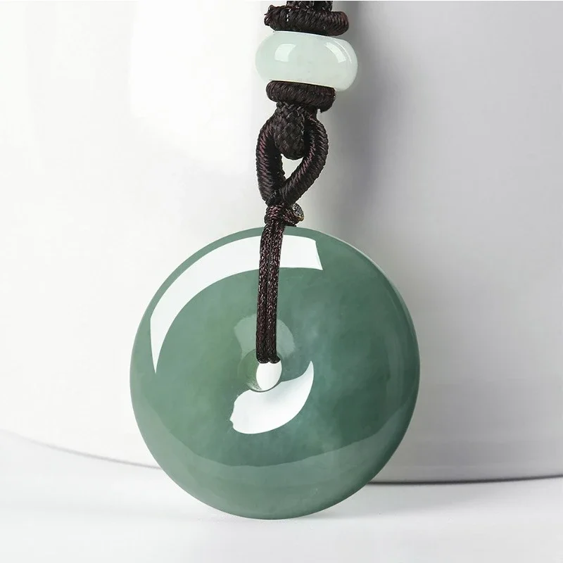

Natural Jade A Cargo Oil Green Safety Buckle Pendant Sticky Ice Jade Buckle Men's and Women's Pendant Green Jade Necklace