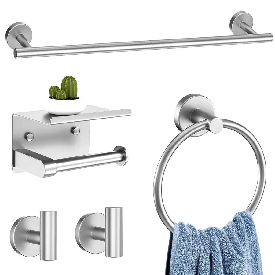 

Набор вешалок для полотенец из матового никеля. Набор оборудования для ванной комнаты. В комплект входит многоцелевой держатель для туалетной бумаги. Вешалка для полотенец 23,6 дюйма. Кольцо для полотенец.