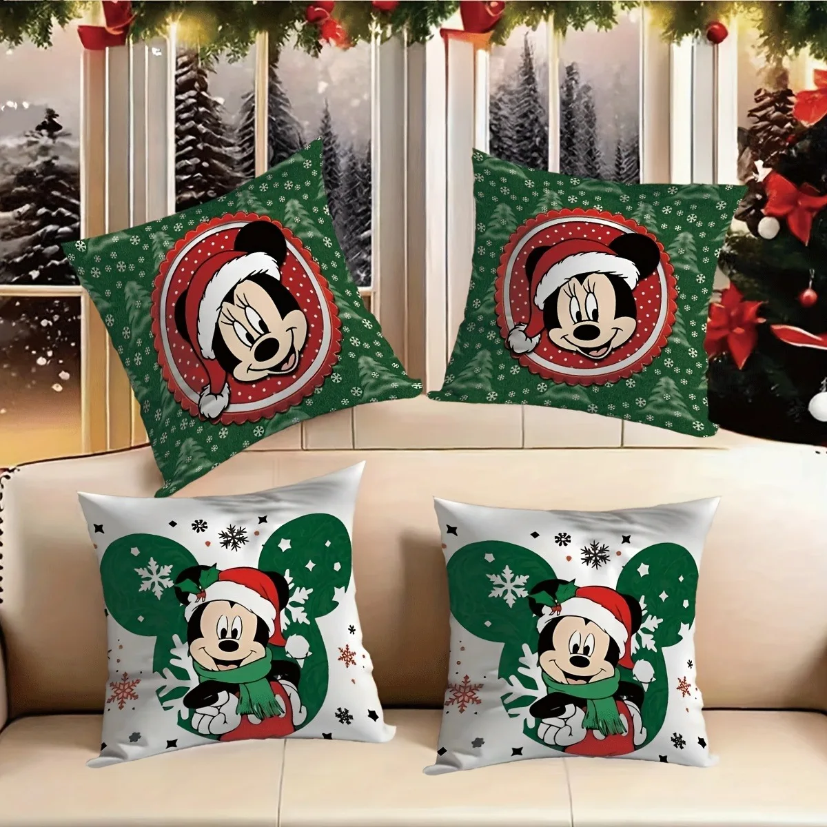 1 pieza de funda de almohada navideña de Mickey Mouse de Disney, cojín para sofá para sala de estar, decoración del hogar, regalo de Navidad