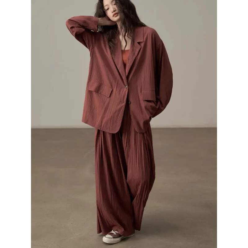 

SuperAen Korean Style Casual Retro Loose Sun-protective Suits A-line Dress Full Length Pants Three-piece Sets