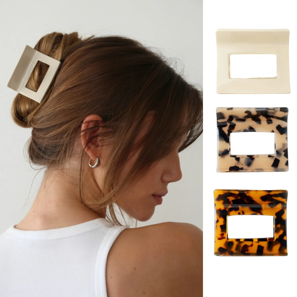 

Fashion Square Hair Claw Clips for Women Tortoise Barrette Hairpin Daily Shark Claw Clamp Ponytail Hair Accessories