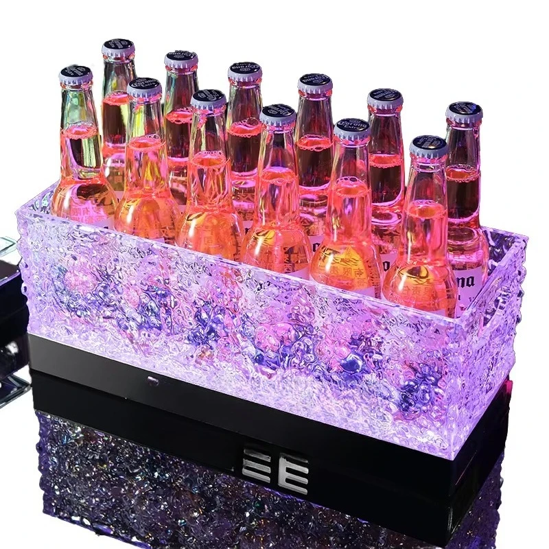 Custom Factory Patent Large Capacity Light Emitting Diode Ice Bucket Premium Bar Light Rose Beer Whiskey Champagne Plastic Party