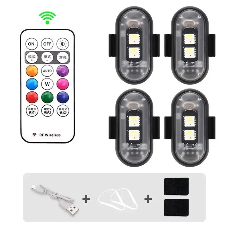 1-6Pcs Wireless LED Drone Strobe Light For Motorcycle Car Bike Remote Control Warning Light Indicator Light USB Charging 8Colors