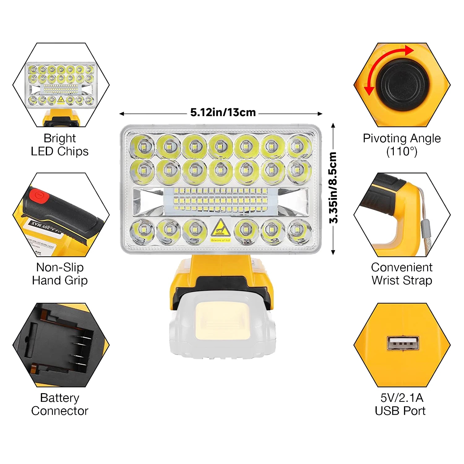 Led Light For Dewalt 18V Li-ion Battery Portable Spotlight Outdoor Work Fishing Handheld Emergency Tool Light No Battery