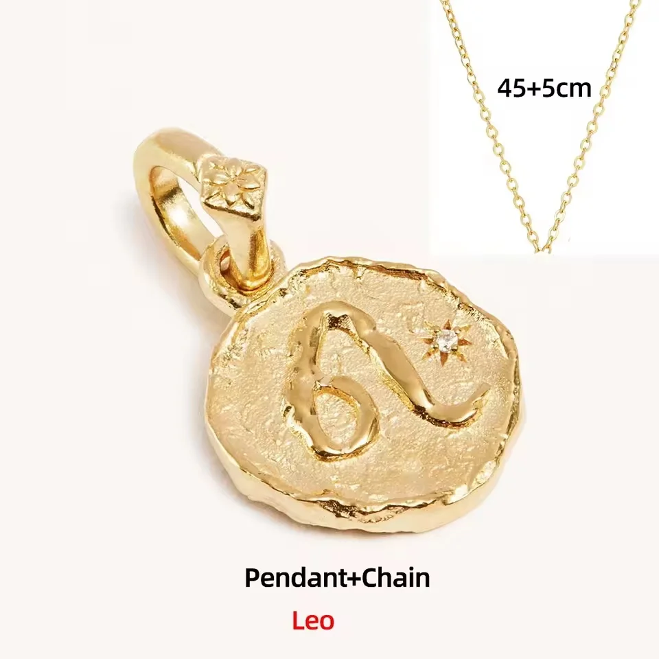 Vintage Stainless Steel Irregular Lava Texture 12 Constellations Symbol Necklace Zodiac Sign Coin Pendant Choker Jewelry Woimen - Image 6