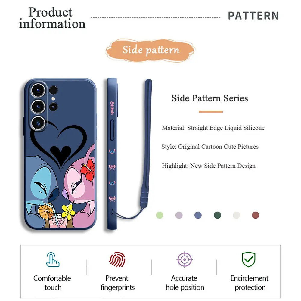 Disney Lilo Stitch Kiss Case for Samsung Galaxy S20 FE S22 S23 Ultra 5G S21 Plus S24 Ultra With Lanyard Silicone Funda Cover