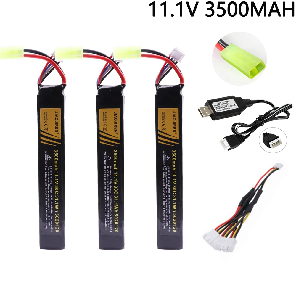 Water Gun Airsoft LiPo Battery and Charger 3S 11.1V 3500mAh Small Tamiya Plug for Airsoft BB Air Pistol Electric Toys Guns Parts