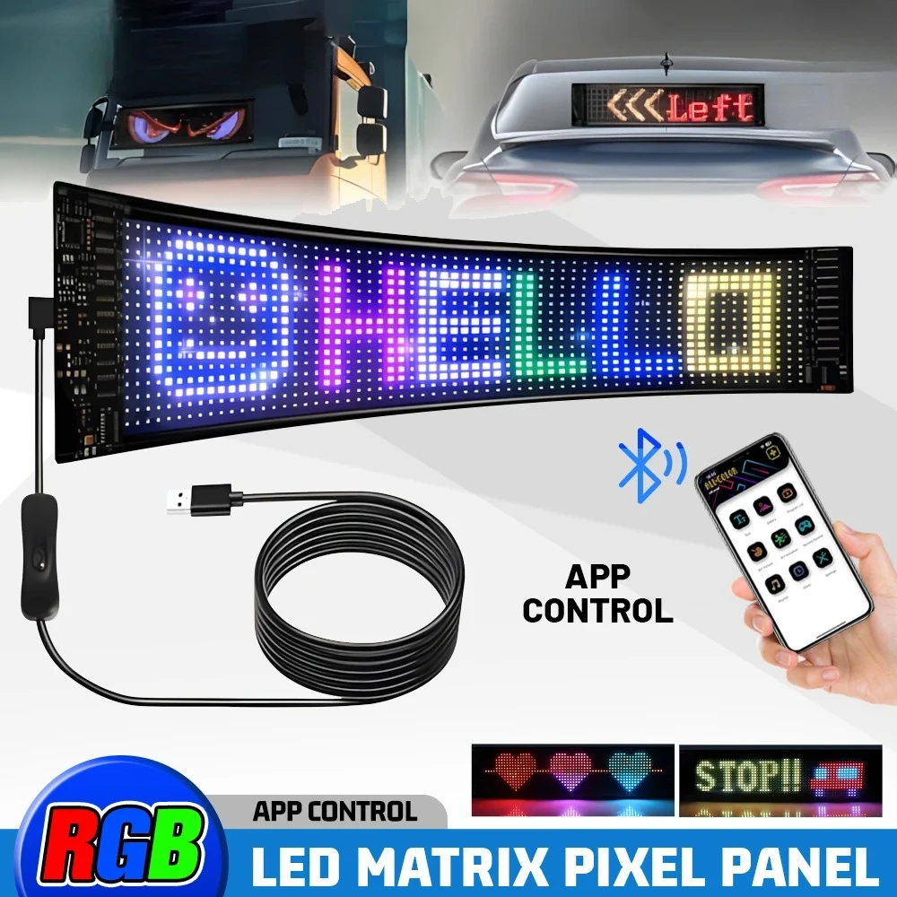 HL 16X64 LED Panel Flexible RGB Display Screen USB Bluetooth Waterproof Soft Board Window Sign for Outdoor Shop Car Advertising