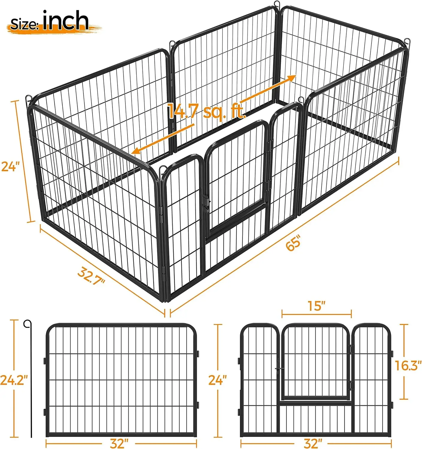 eakmart 24-Inch 6 Panel Heavy Duty Portable Pet Playpen Dog Exercise Pen Cat Fence Crate Cage Kennelwith Door Puppy Rabbits