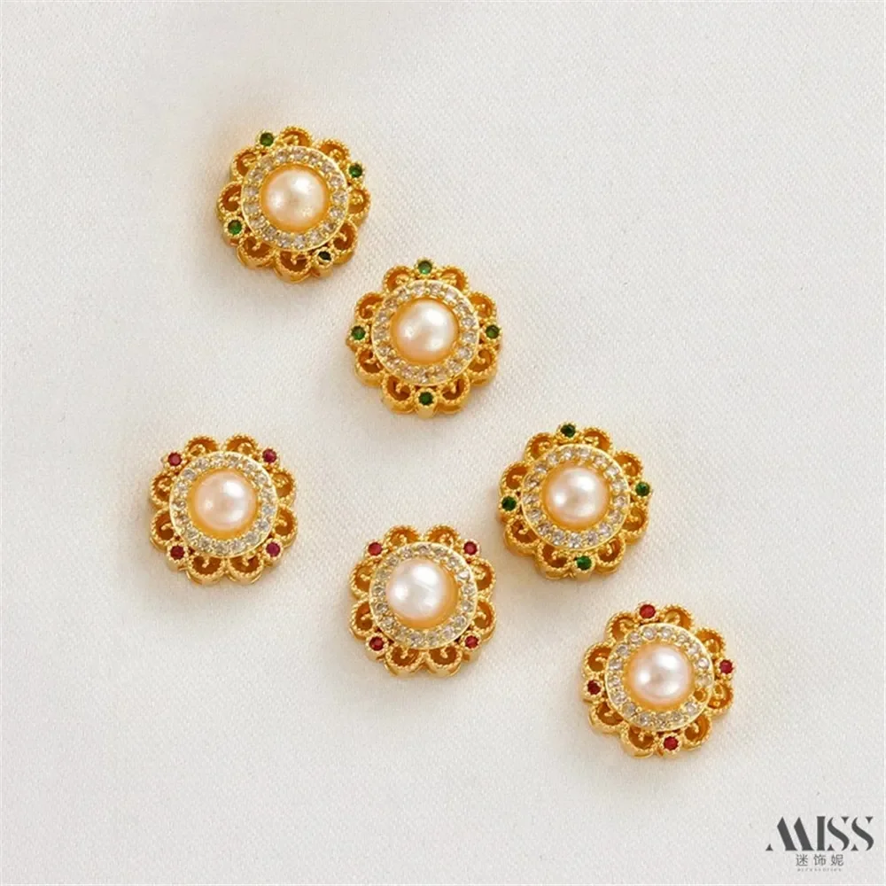 

18K Gold Bag Color Matte Gold Inlaid with Beads Zircon Hollow Bead Diy Pearl Bracelet Jewelry Accessories Beads