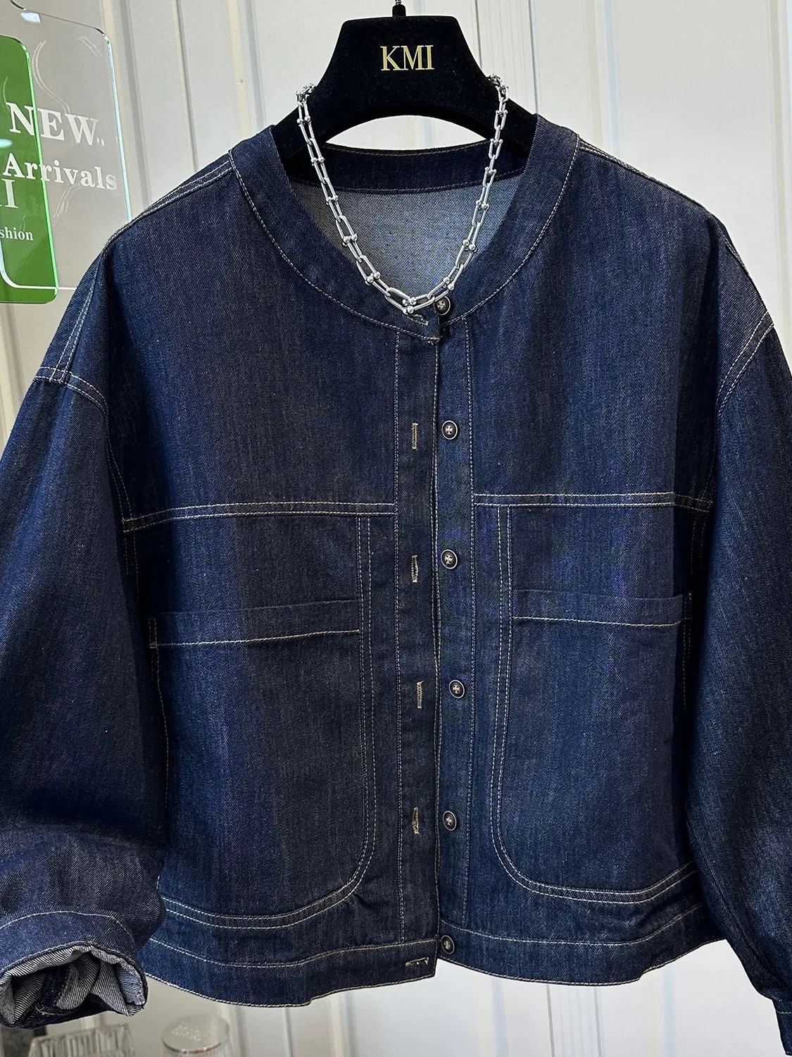 Deep Blue Denim Jaet da donna ort Sle round Ne Casual Faion Autunno Nuovo arrivo Premium Feeling Produzione cinese