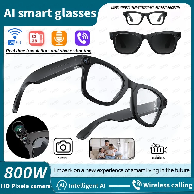 2025 جديد واي فاي نقل النظارات الذكية المضادة للاهتزاز 1080P HD تسجيل الفيديو 32GB الذاكرة آل صوت الاتصال اللاسلكي النظارات الذكية