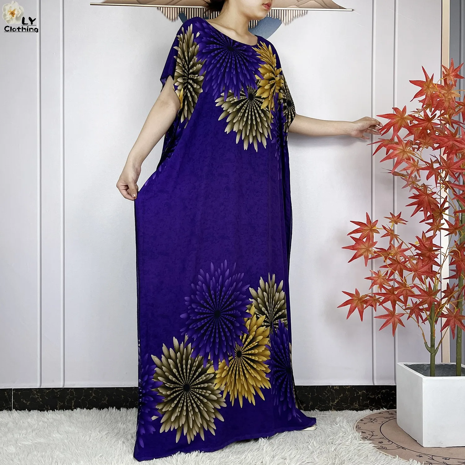 2024 Latest Muslim Sets Women Clothing Cotton Floral Loose Dashiki Long Dress African Abaya Dubai Traditional Islamic Clothing