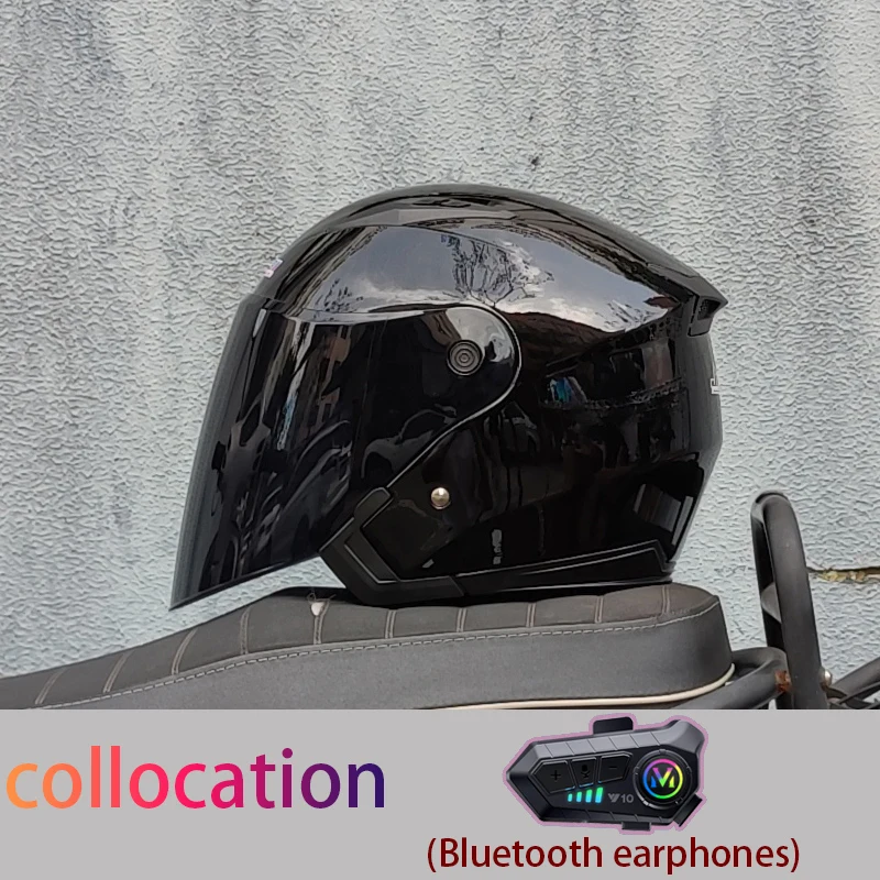 Casco semicubierto para motocicleta, solar integrada con visera, Bluetooth