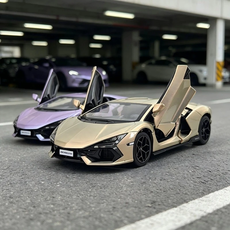 1-24-レブエルト金属合金モデルスーパーカー、ライトサウンドステアリング機能付き、絶妙なデスクトップ装飾、誕生日プレゼントのおもちゃ