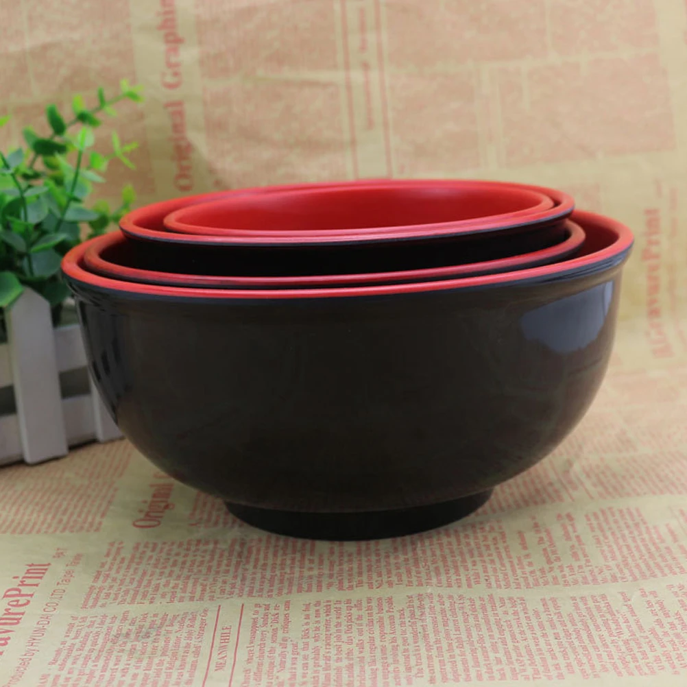

1 Pc 1050ML Imitation Porcelain Soup Bowl Anti-fall Rice Bowl Red Black Double Color Noodles Bowl -19x9cm (Black)