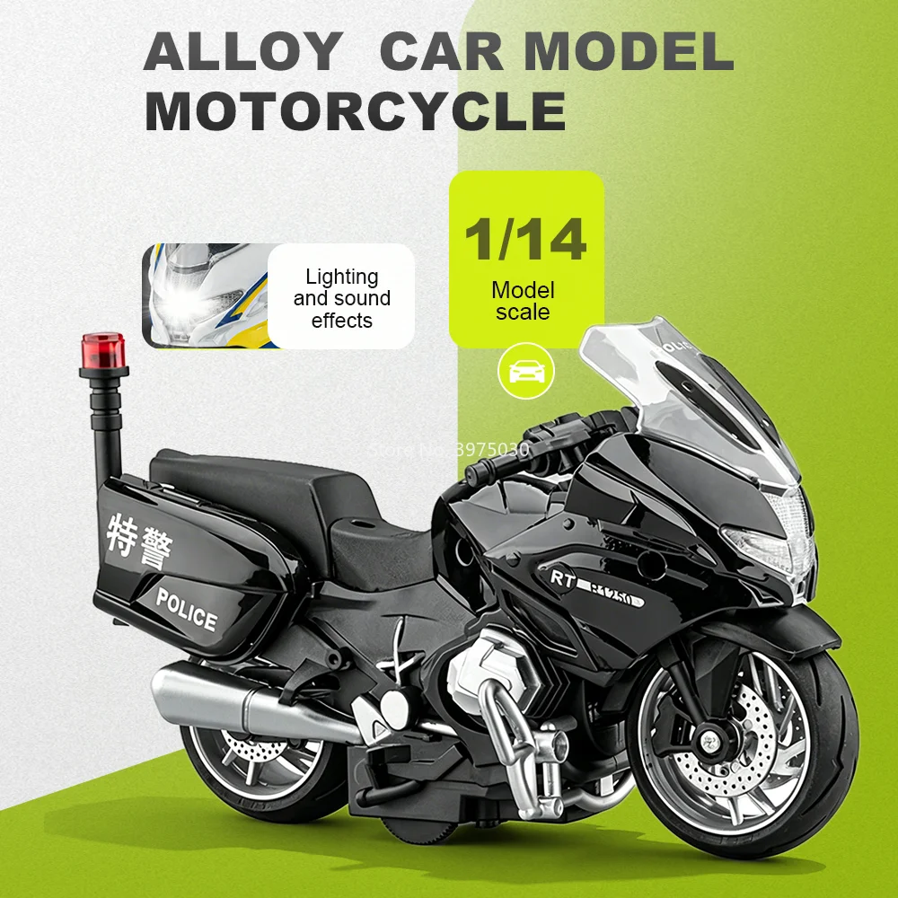 

Модель мотоцикла BMW R1250RT 1:14, литая под давлением, из сплава, со звуком, светом и амортизацией, миниатюрная машинка, подарок на день рождения для друзей