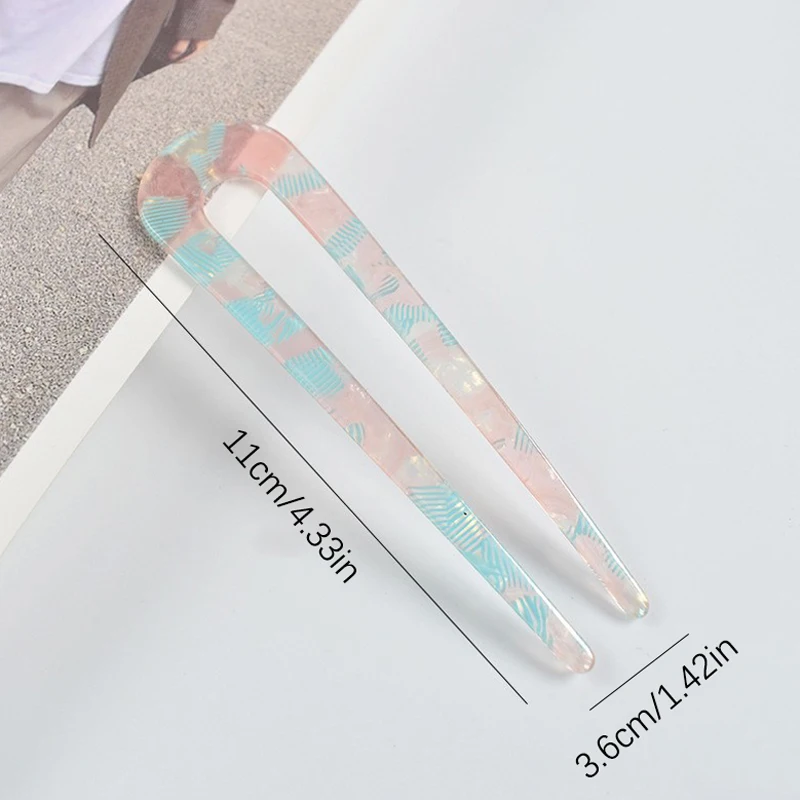 Simple Fashion U-shaped Hairpin Retro Geometric Hair Sticks Acetate Hairpins Versatile Updo Hair Accessory for Woman and Girls