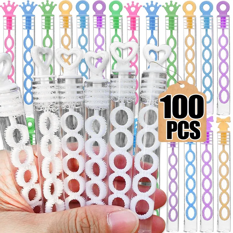 Venta al por mayor, tubo de varita, botellas de jabón de burbujas vacías transparentes con mango, regalo de boda para invitados, decoración de fiesta, juguetes para niños con forma de corona de corazón