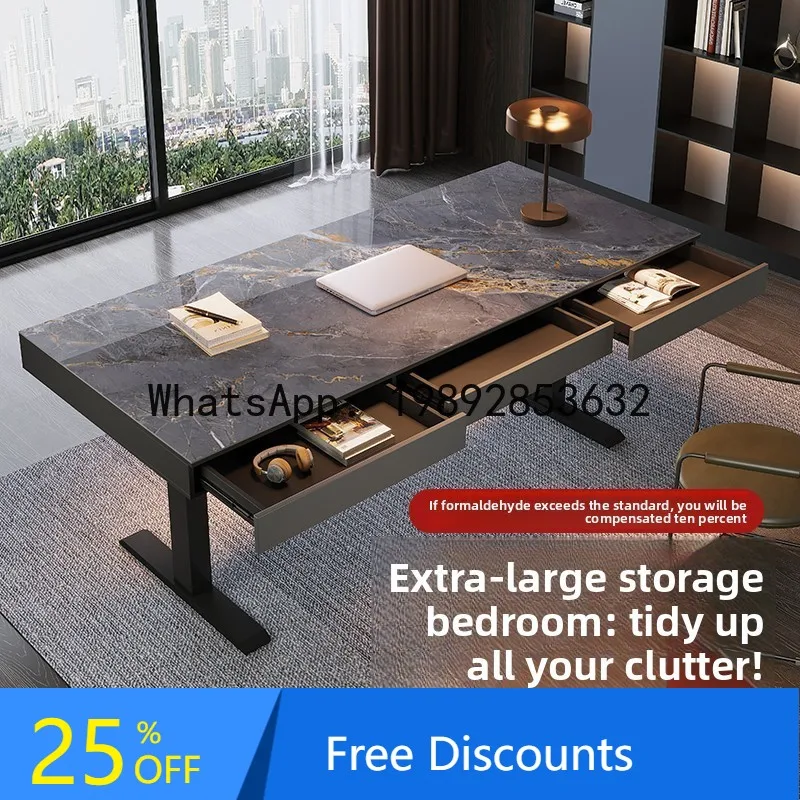 

CZ Italian Minimalist Electric Height Adjustable Rock Slab Desk Solid Wood Custom Home Study Computer Desk Study Desk