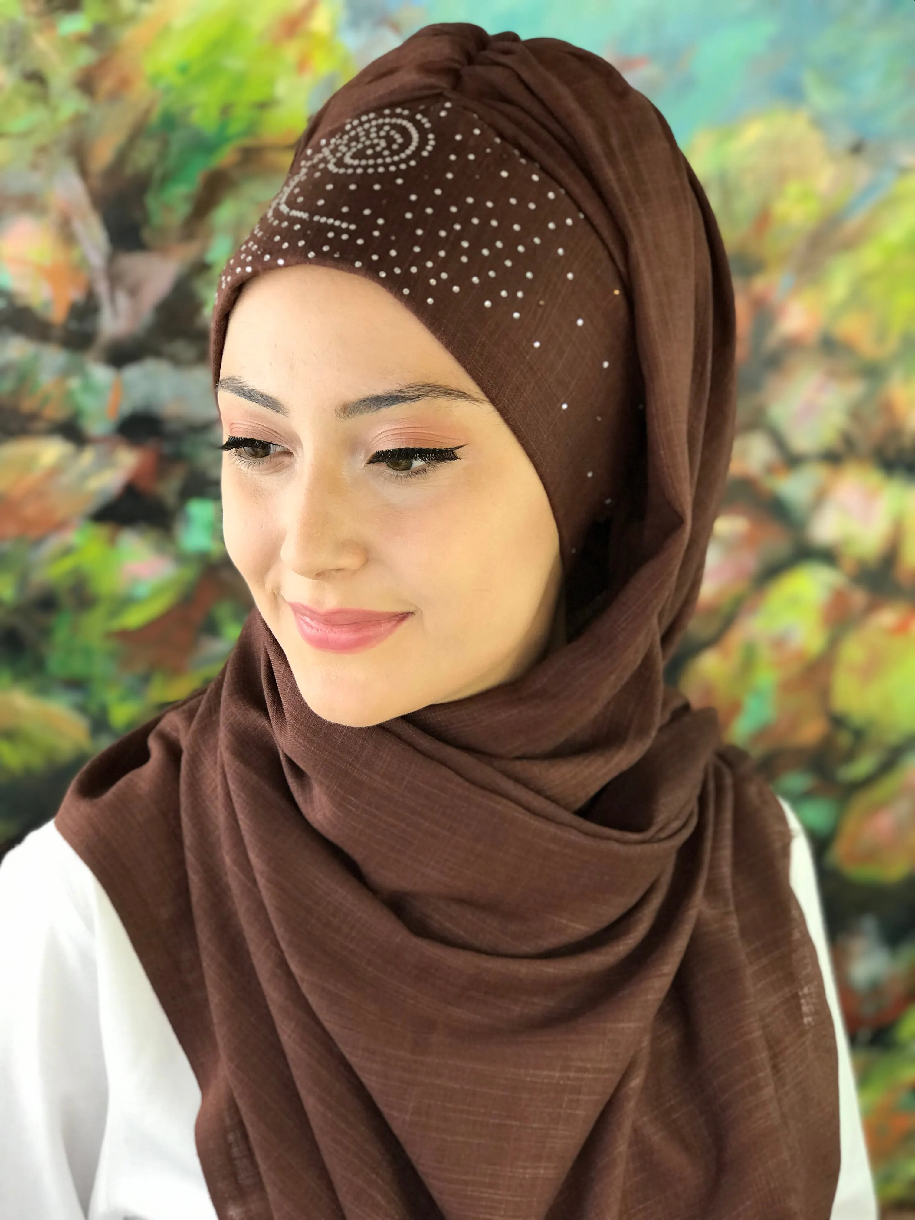 2021 New Fashion Hijab Women Muslim Islamic Turban Scarf Hat Foulard Single Spiral Pattern Dark Brown Ready Made Shawl