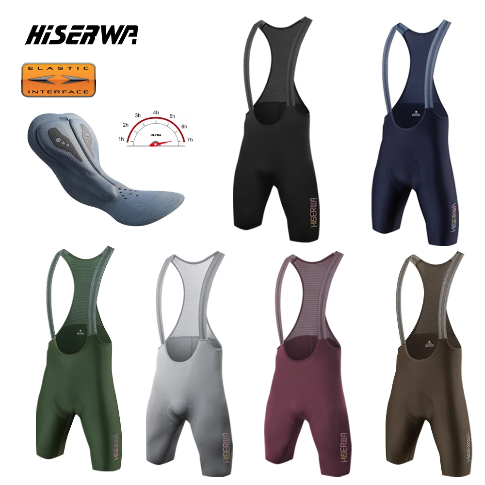

HISERWA Men's Bretelle Seamless Italy Cycling Bib Shorts Italy Elastic Interface Pad Cycling Shorts Pro Team MTB Bicycle Tights