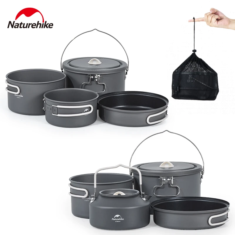 Naturehike Set di utensili da cucina 4 in 1 Pentola ultraleggera Bollitore Pan Set di attrezzature da cucina da viaggio per picnic portatile da campeggio all'aperto