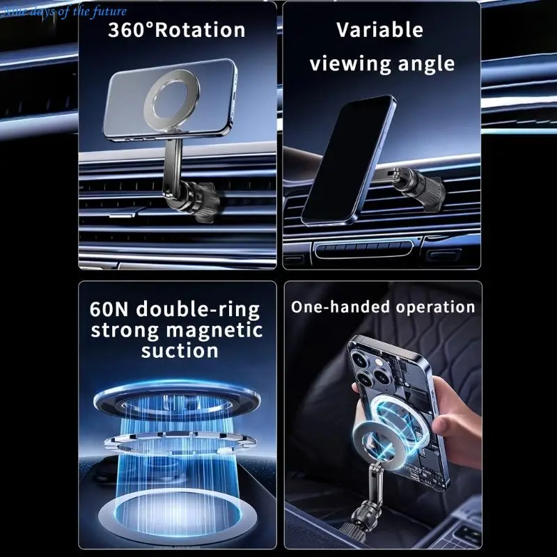 حامل هاتف مغناطيسي قابل للدوران بزاوية 360 درجة، تصميم خطاف معدني بزاوية قابلة للتعديل E65A