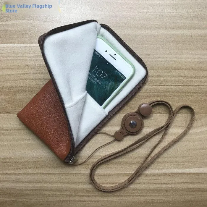 

Dustproof Leather Mobile Phone Case with Zipper for Construction Site Protective Neck Strap Storage Bag