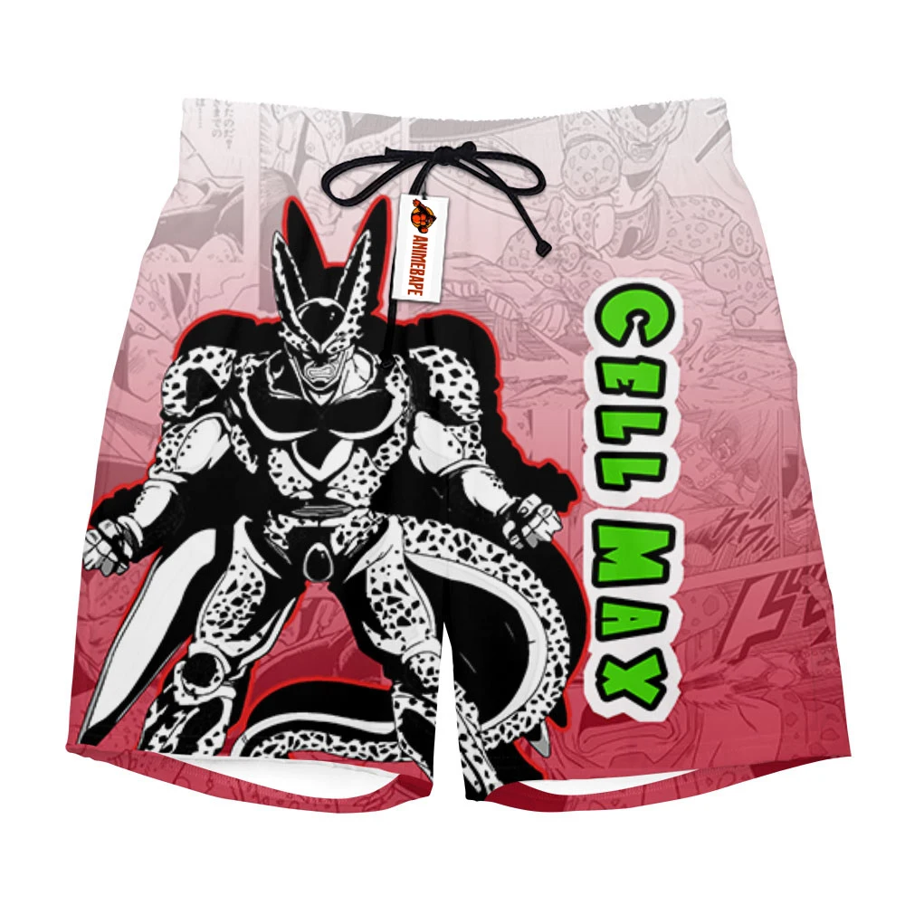 

2026 Dragon Ball Super Cell Max Red Gradient Manga Style Print Quick Dry Shorts Men Anime Casual Breathable Beach Shorts
