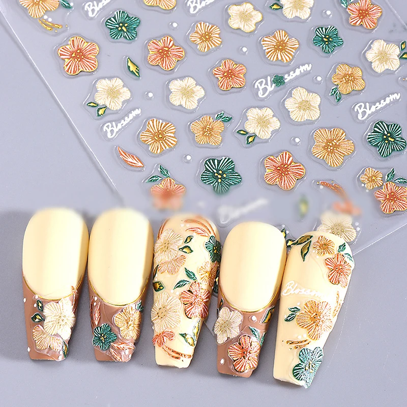 3D Floral Nail Art Sticker Decals Red Petal Nail Art Decoration Acrylic Adhesive Gel Slider DIY Manicure Accessories Tools