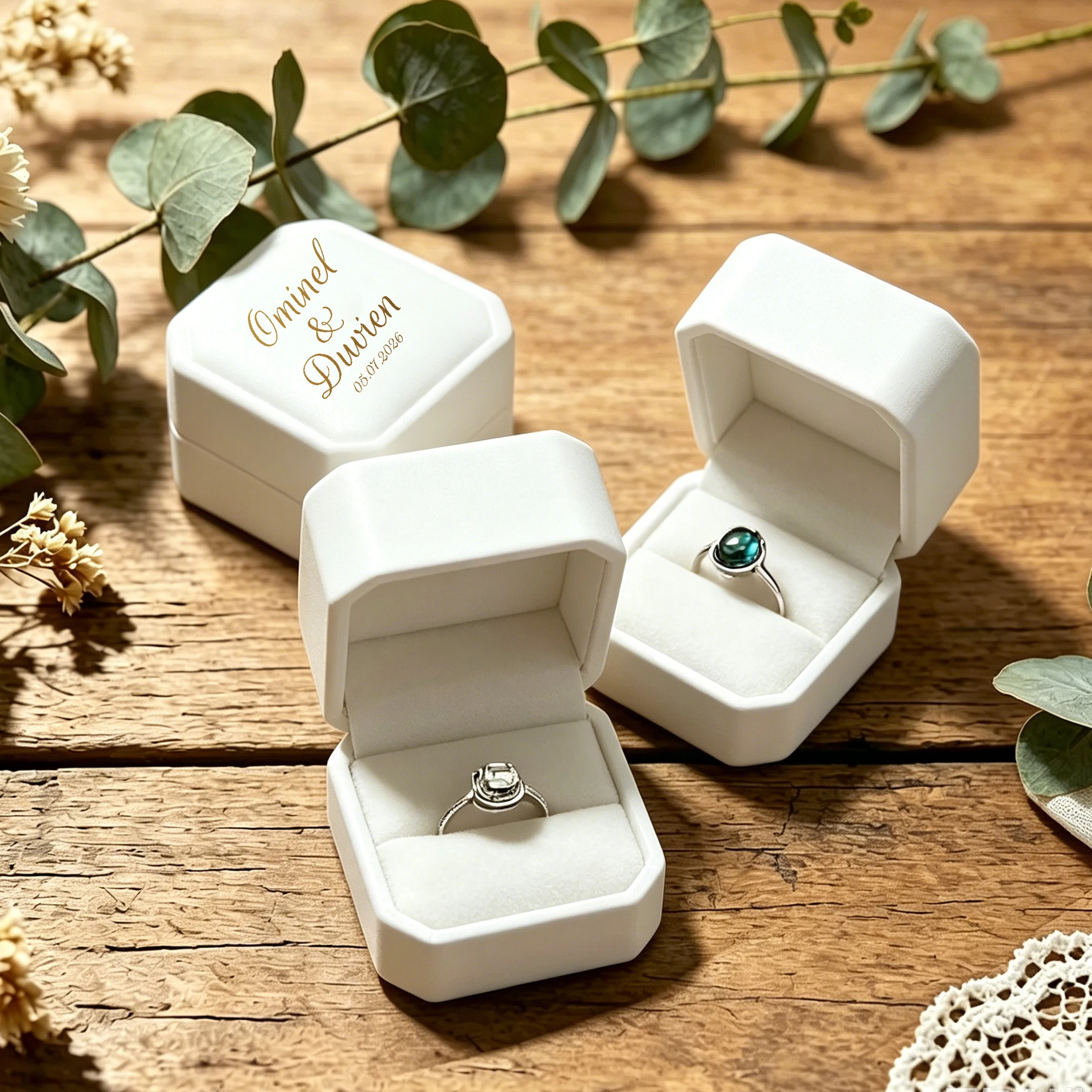 Boîte à Bague Octogonale Personnalisée en Velours, Présentoir pour Couple, Demande en Mariage, Fiançailles, Mariage, Anniversaire, Emballage de Bijoux