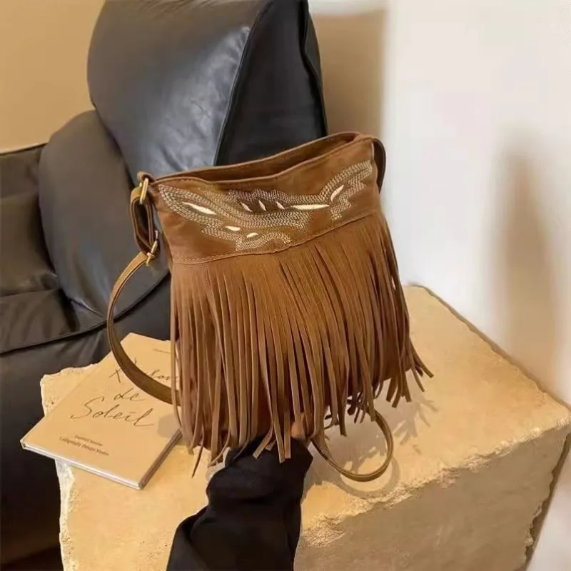 

Western Denim Tassel Bag Crossbody Bohemian Ethnic Style Bag Coffee Tassel Shoulder Bag Purses and Handbags Crossbody Bags Gift
