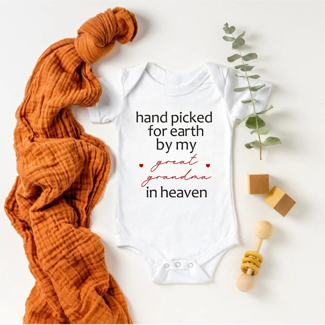 Baby Bodysuit Cotton Newborn Jumpsuit Hand Picked For Earth By My Great Grandma/Grandpa In Heaven Short Sleeve Body Baby Outfits