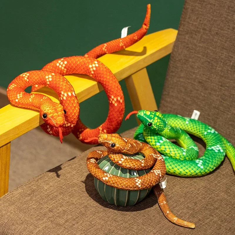 لعبة طويلة من القطيفة على شكل بيثون ذهبي محاكاة نابضة بالحياة ثعابين محشوة للأطفال الأولاد ديكور منزلي هدية بلوشي ناعمة #3