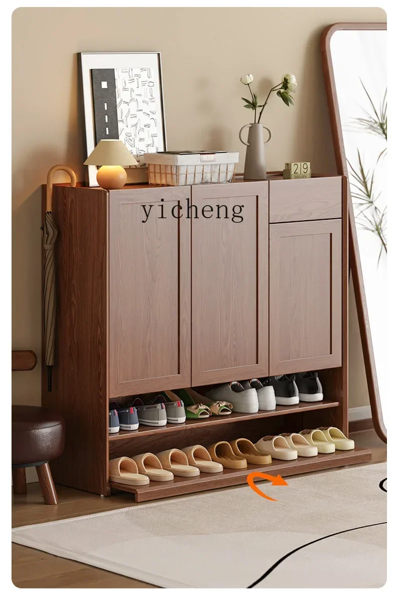 

r5.13 shoe cabinet household door storage cabinet integrated against the wall new solid wood indoor storage