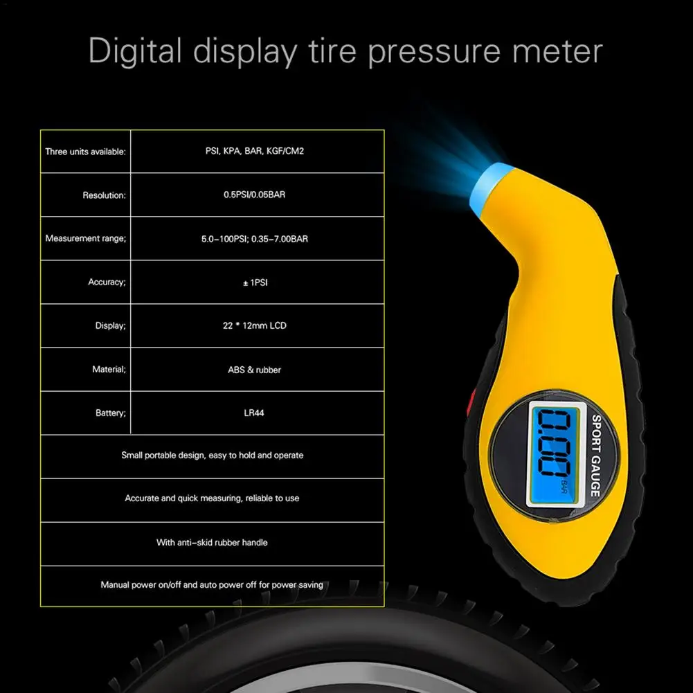 Tire Pressure Guage, LCD Digital Air PSI Meter Tester Tyre Gauge for Auto Car Bike Truck