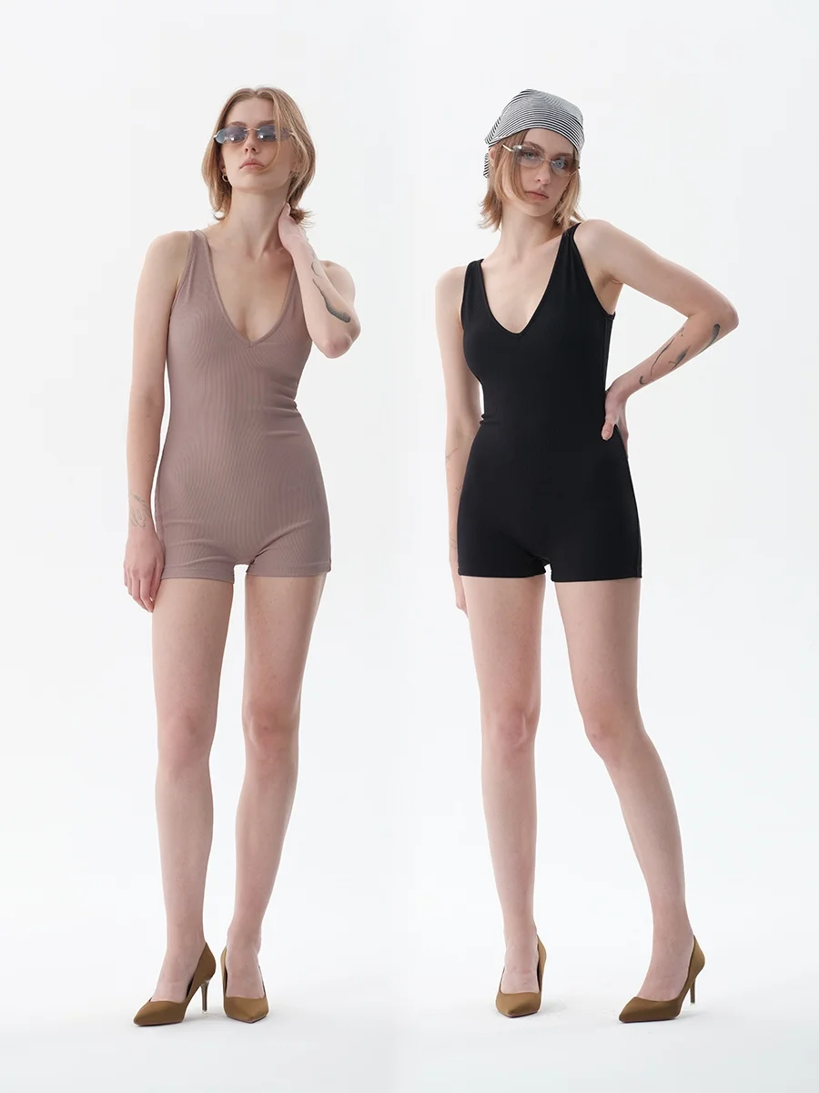 

High Elastici V-Ne-Piece Suit Retro Sle Low Waist ort Pants Nylon Fabric Office Commute Spring Season Online Excl...