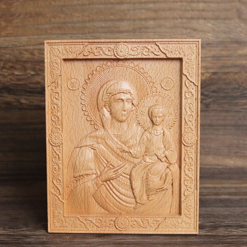 Relief crafts, God YS Holy Statue, Family photo frame ornaments, Beech wood crafts, Christmas gift ornaments