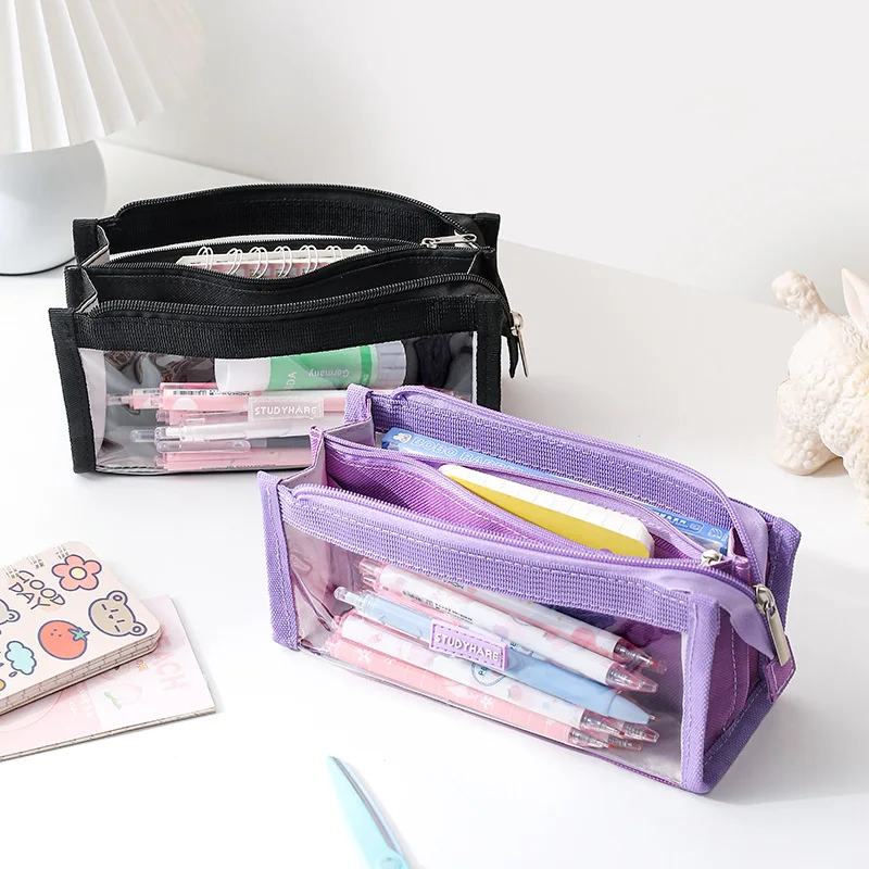 Simplified Transparent Pencil Case Large Capacity Student Exam Stationery Bag New High Aesthetic Multi-functional Stationery