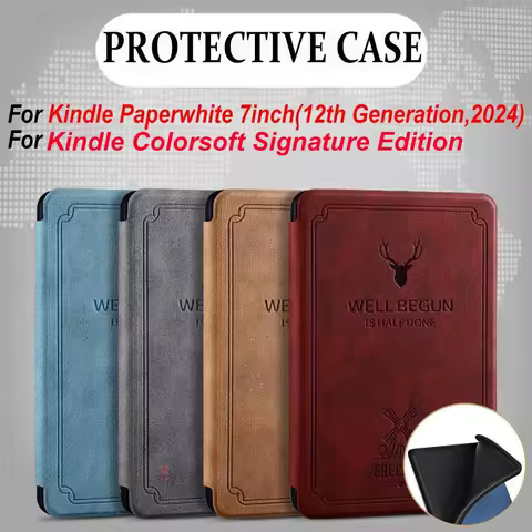 1PC Auto Sleep/Wake Colorsoft Cover Anti-scratch PU Leather E-Reader Case for Kindle Paperwhite 2024 12th Generation 7 inch
