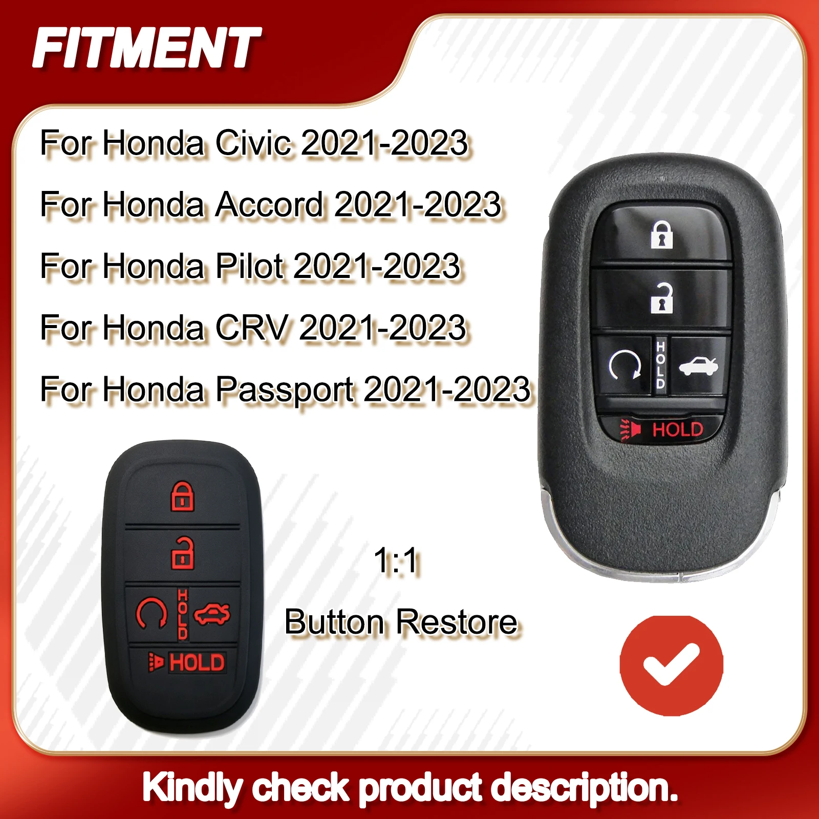 For Honda Civic Accord Passport CRV 2021 2022 2023 Carbon Fiber 5 Button Car Key Ring Chain Case Cover Holder Protector Shell