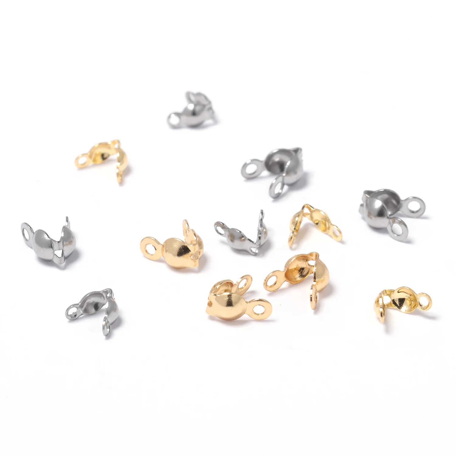 Stainless Steel Gold Plated Connector Clasp Crimp End Beads Clamshell Fold-Over Bead Covers for DIY Bracelets Necklace 50pcs/lot