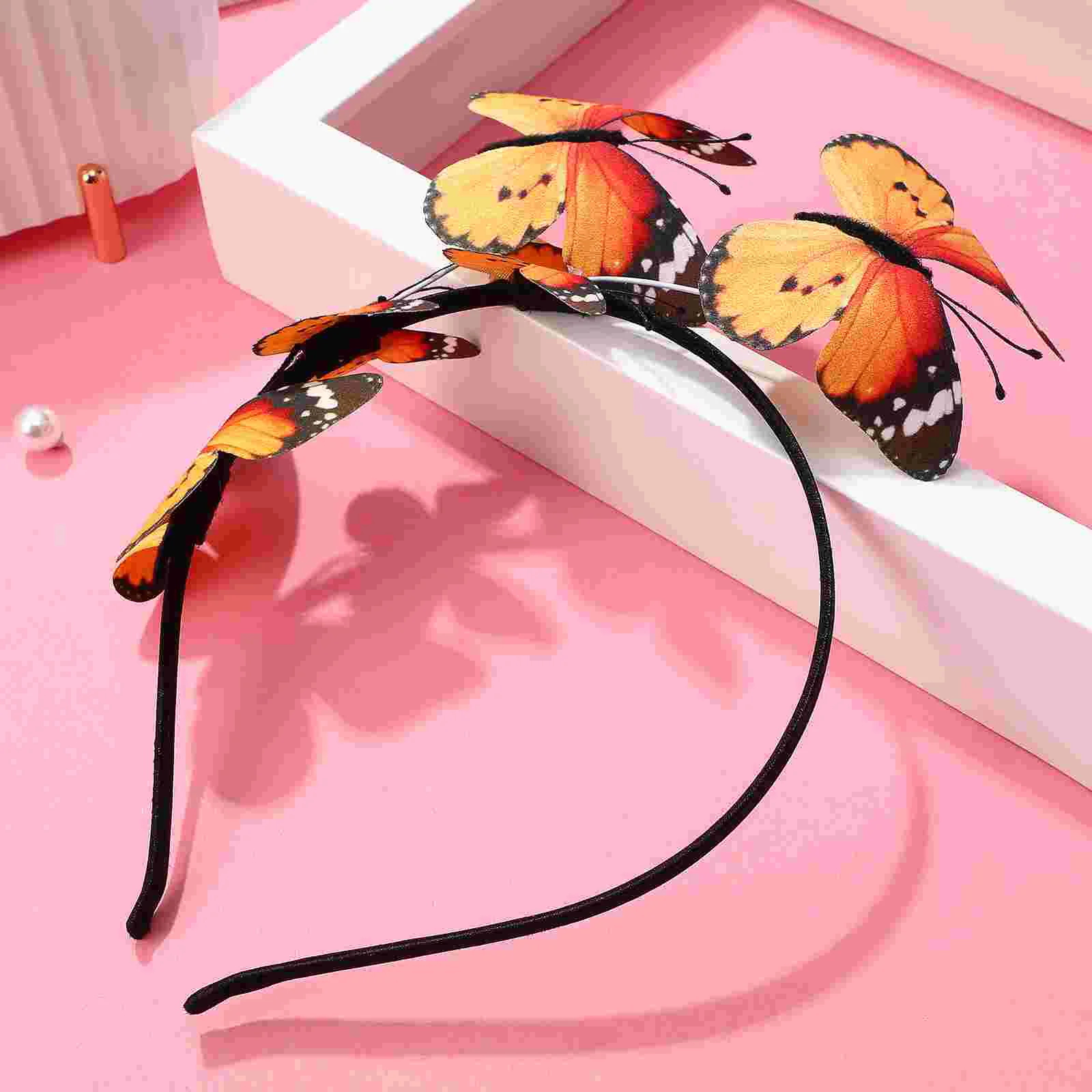 Hair Bands Women Headbands Cosplay Headgear Hairband Butterfly Fascinator Crown Orange for Miss