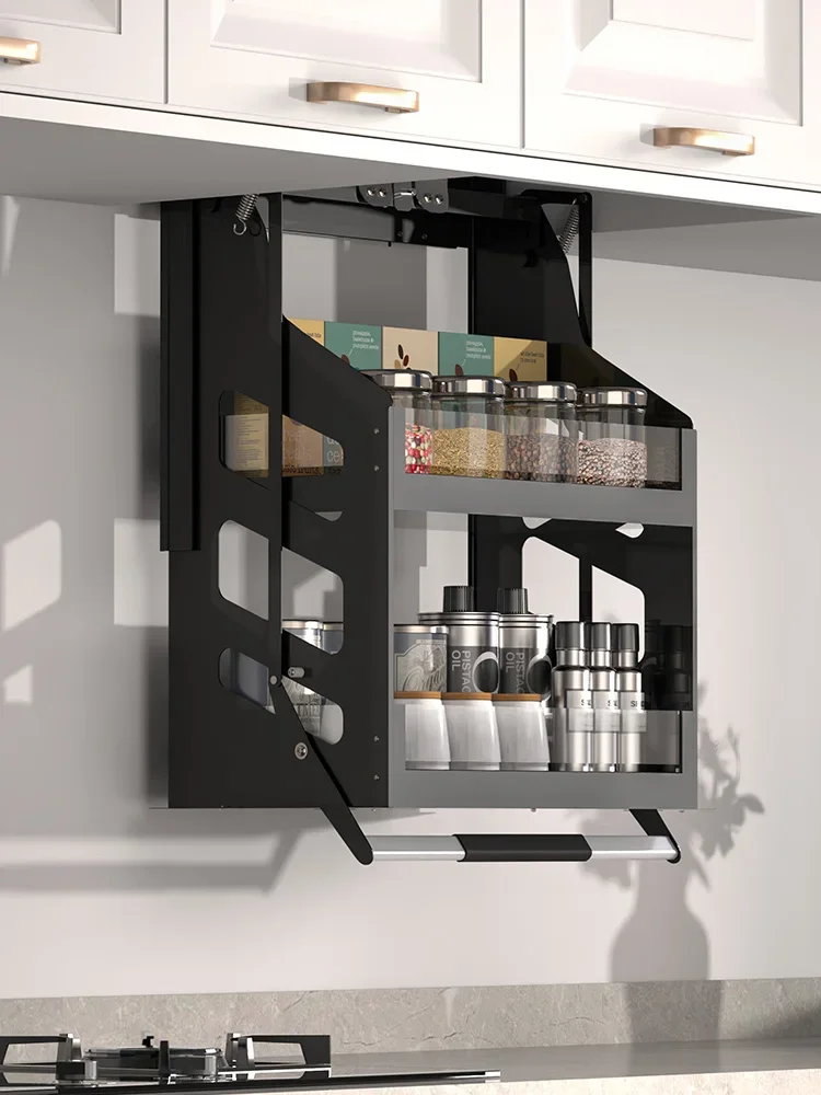 Shallow dwelling hanging cabinet lift basket kitchen cabinet vertical pull-down type up and down buffer seasoning basket rack