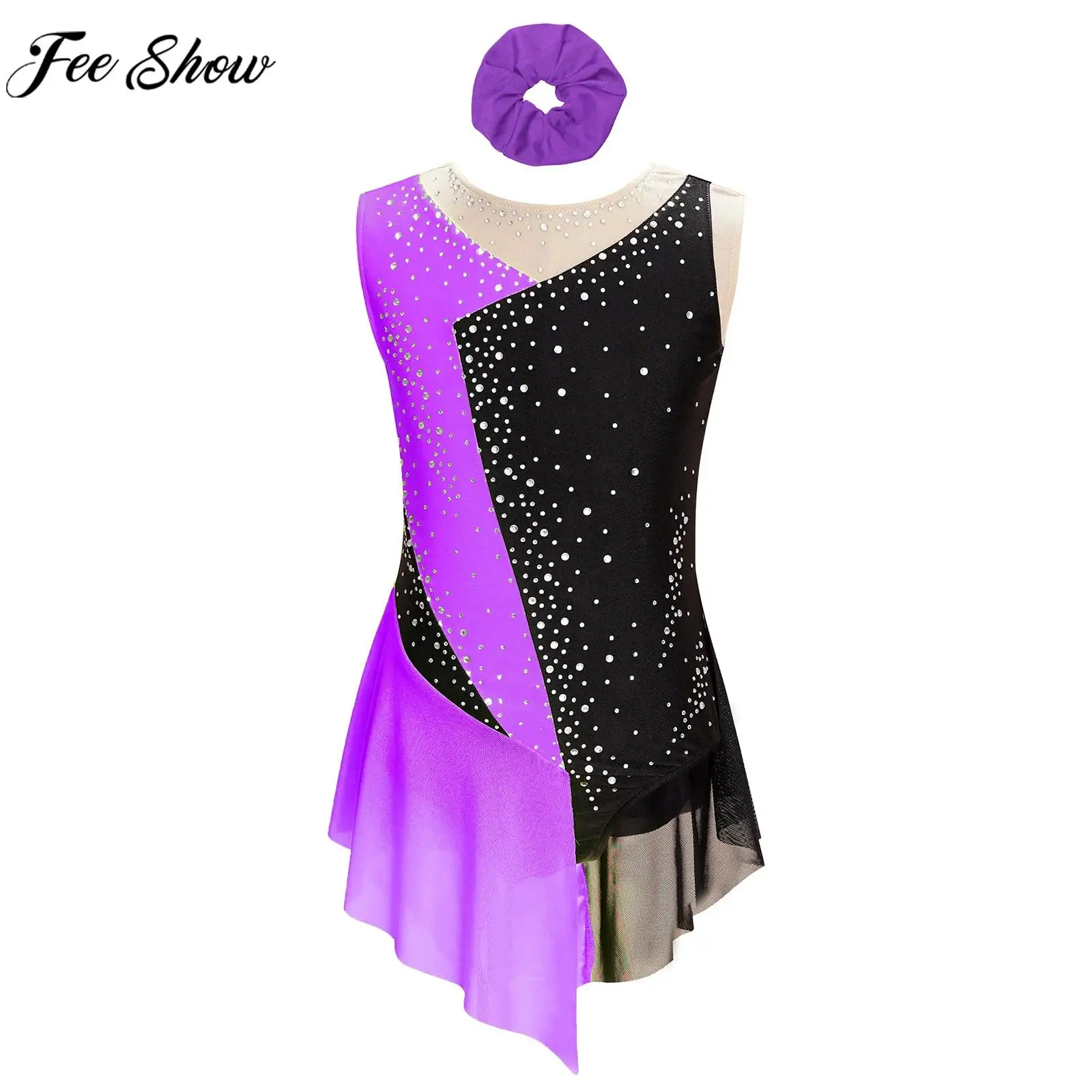 vestido-collant-de-patinacao-artistica-para-meninas-adolescentes-sem-mangas-malha-de-strass-body-com-faixa-de-cabeca-para-bale-ginastica-danca-lirica