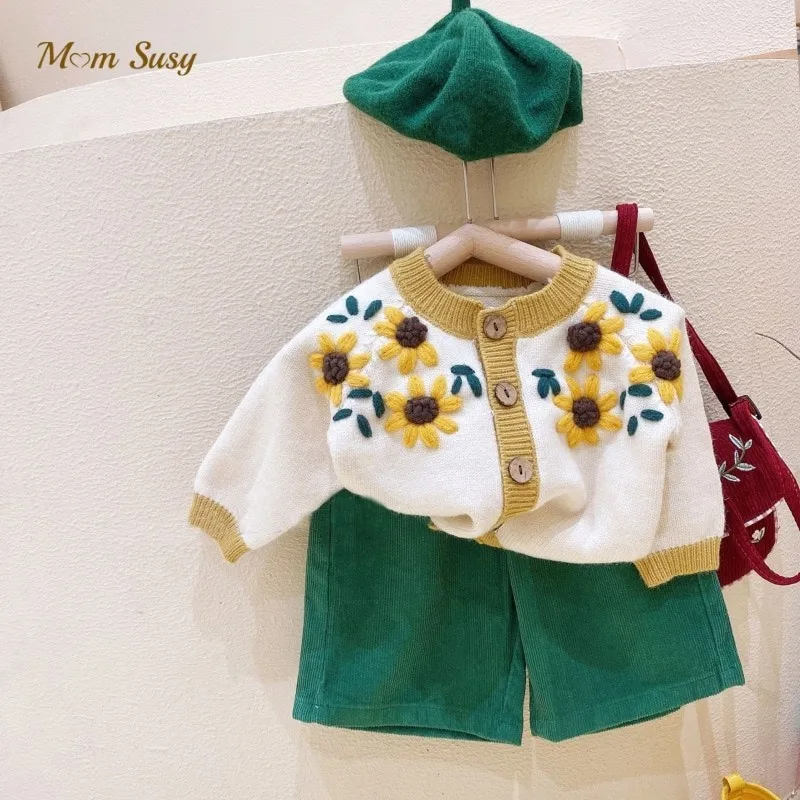 

Baby Girl Cotton Flower Embroidery Cardigan Infant Toddle Child Sweater Coat Shorts Skirt Spring Autumn Kid Outwear Clothes 1-7Y