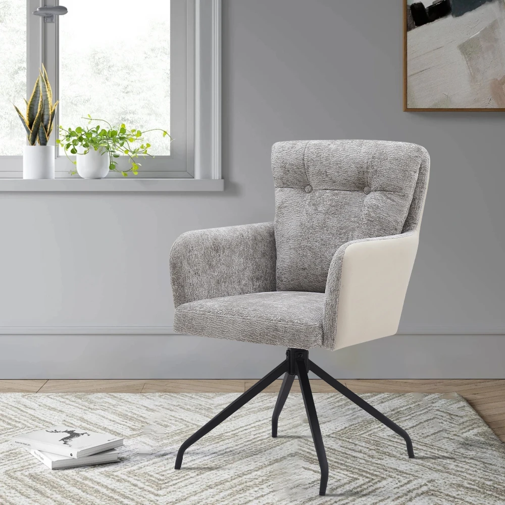 

Black Painting Metal Frame Gray Fabric Armchairs Fabric Cover Foam Seat Swivel Armchair