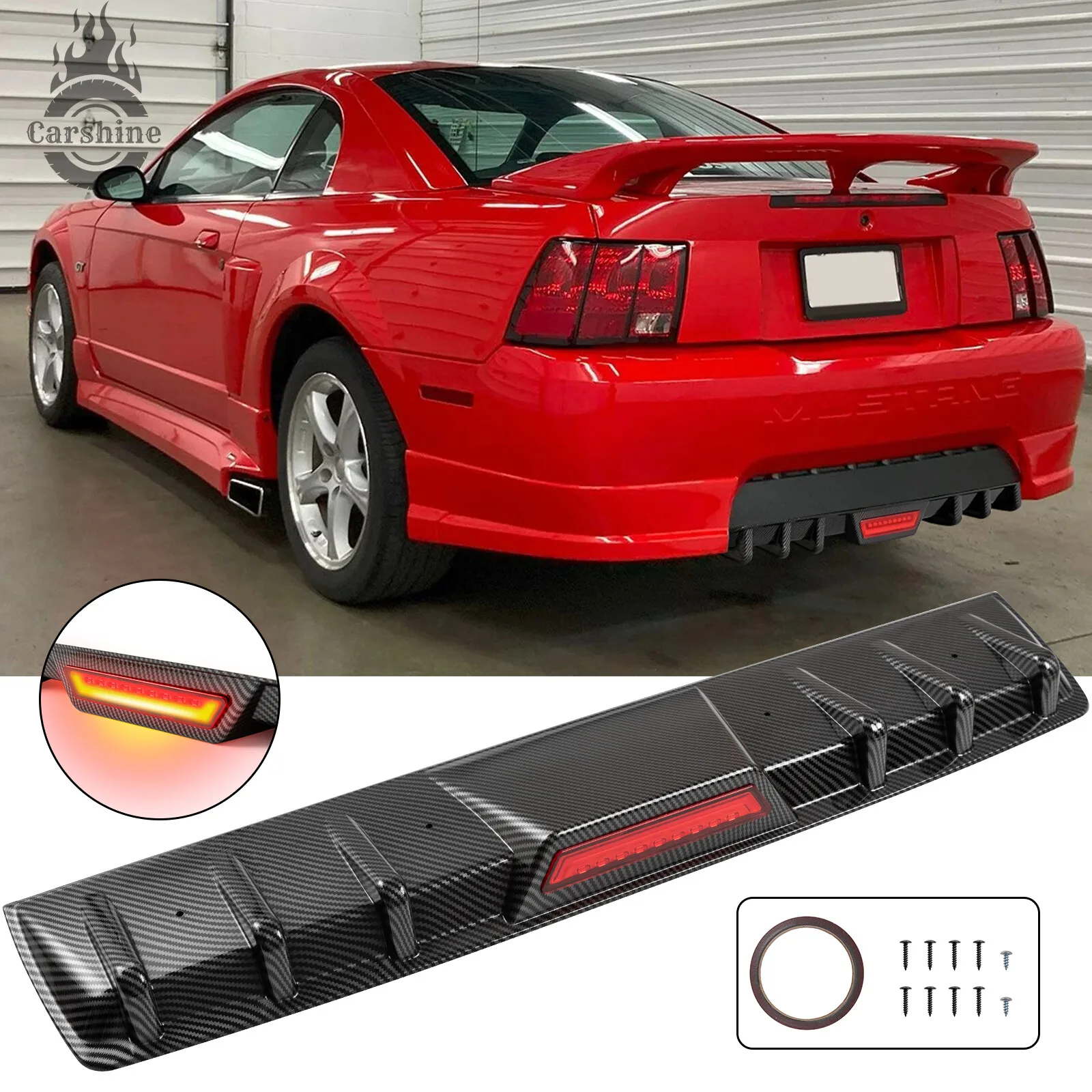 

Rear Bumper Diffuser w/LED Brake Stop Tail Light Spoiler For Ford Mustang GT2001